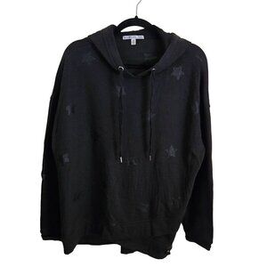 Seven 7 Black On Black Subtle Star Asymmetric Hem Hoodie Size L